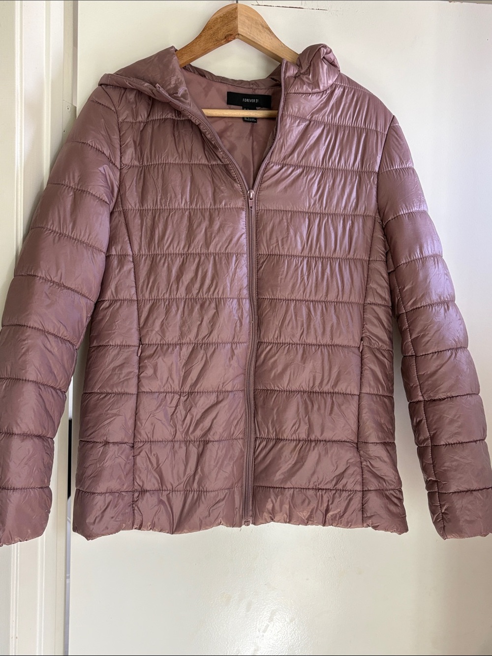 Forever 21 Dusty Mauve Quilted Hooded Puffer Jacket